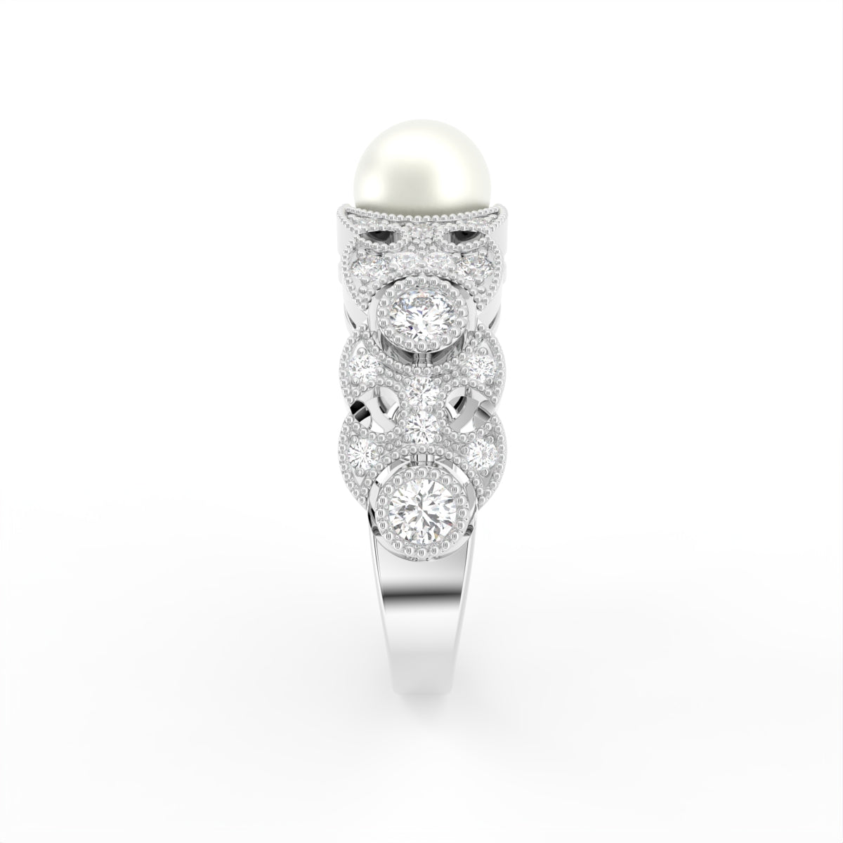 18K Pearl Diamond Ring — SIDE
