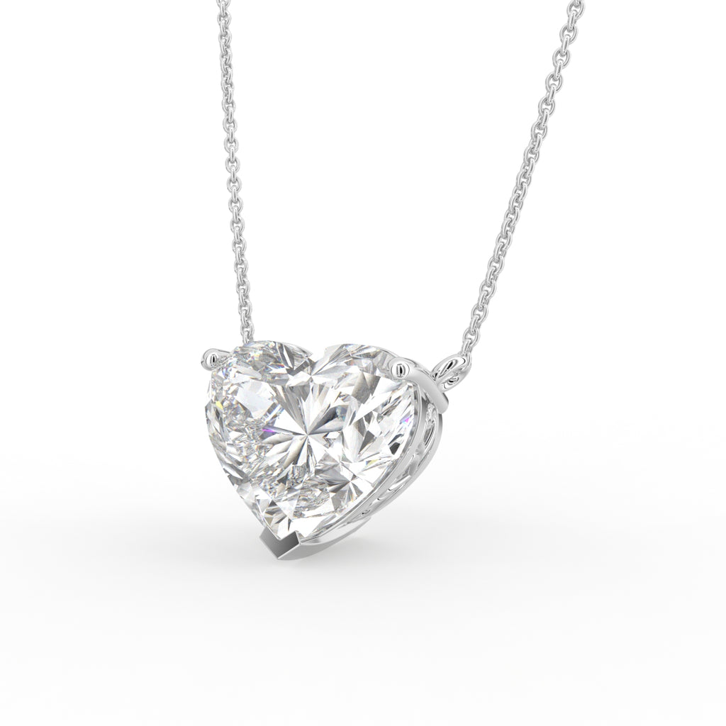 18K White Gold Heart Solitaire Diamond Pendant — 3D VIEW