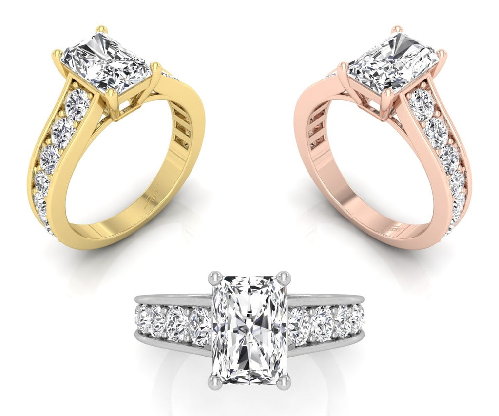 18K White Gold Solitaire Emerald Diamond Engagement Ring — 3 COLOR
