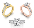 18K White Gold Solitaire Emerald Diamond Engagement Ring — 3 COLOR
