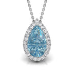 18K White Gold Halo Pear Diamond Pendant — FRONT