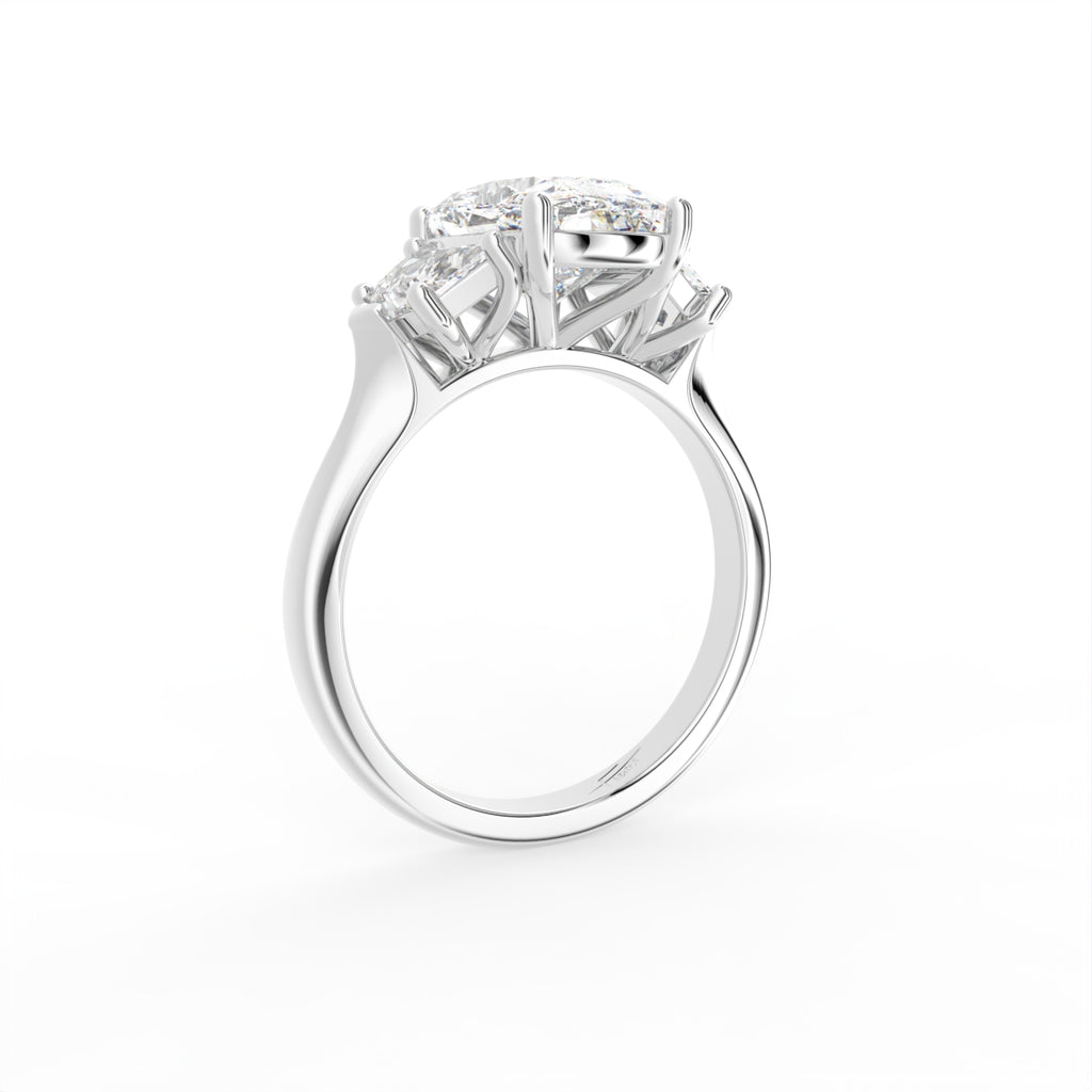 18K White Gold Modified Emerald Diamond Ring — 3D VIEW