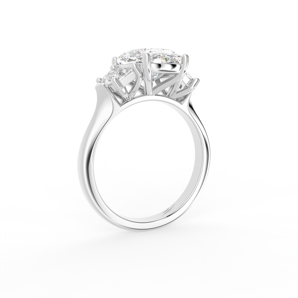 18K White Gold Modified Emerald Diamond Ring — 3D VIEW