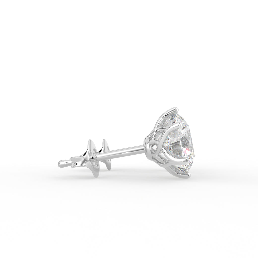18K Round Solitaire Diamond Earrings — SIDE VIEW