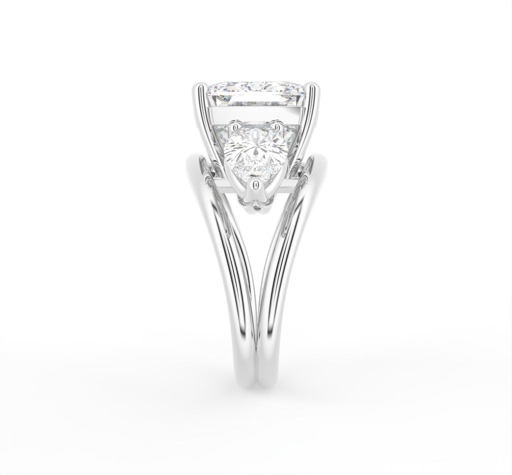 18K Trilogy Emerald Diamond Ring — SIDE