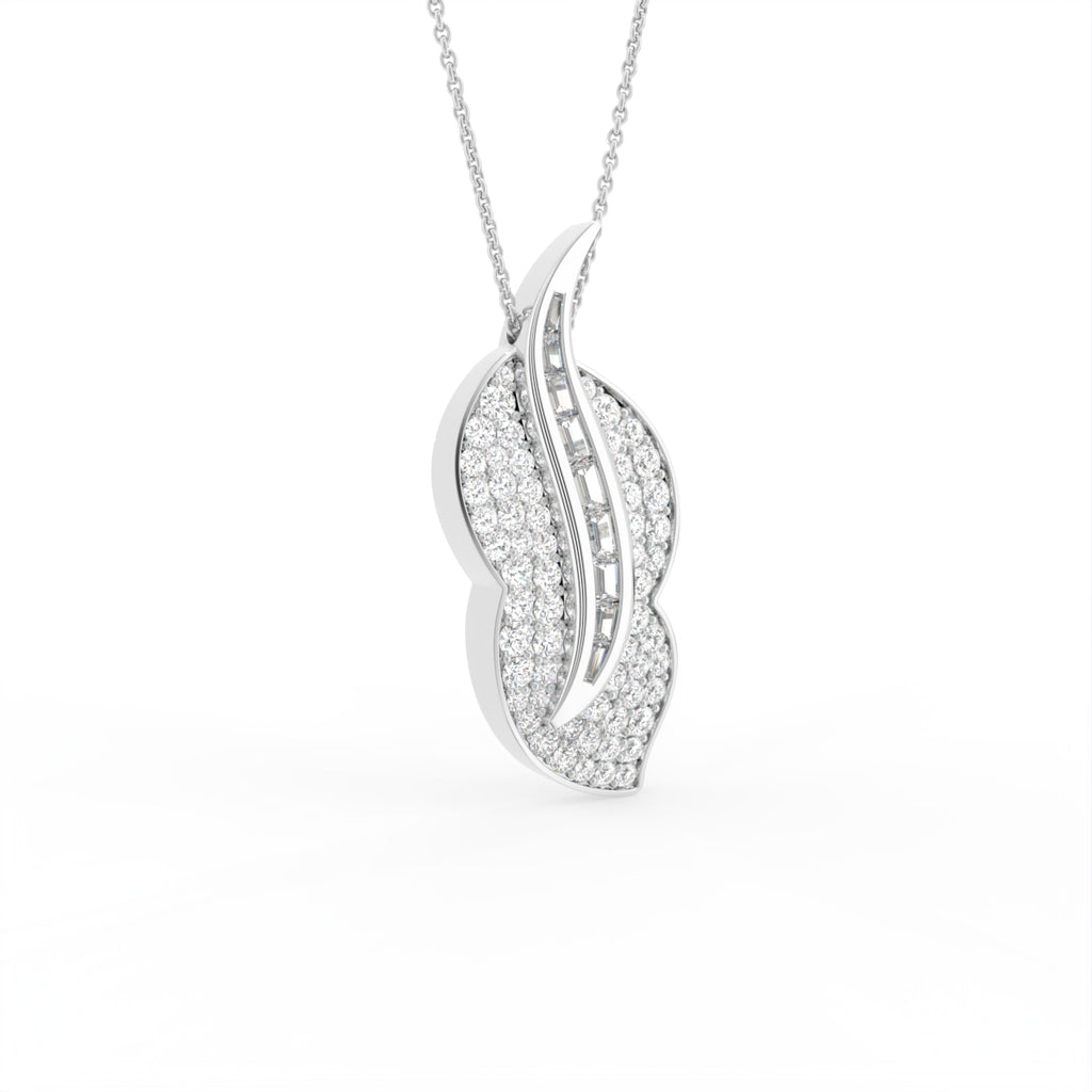 14K White Gold Floral Baguette Diamond Pendant — 3D VIEW