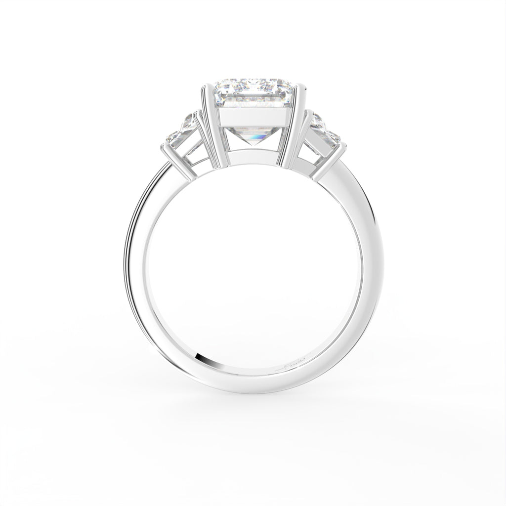 18K Trilogy Emerald-Cut Diamond Ring — FRONT