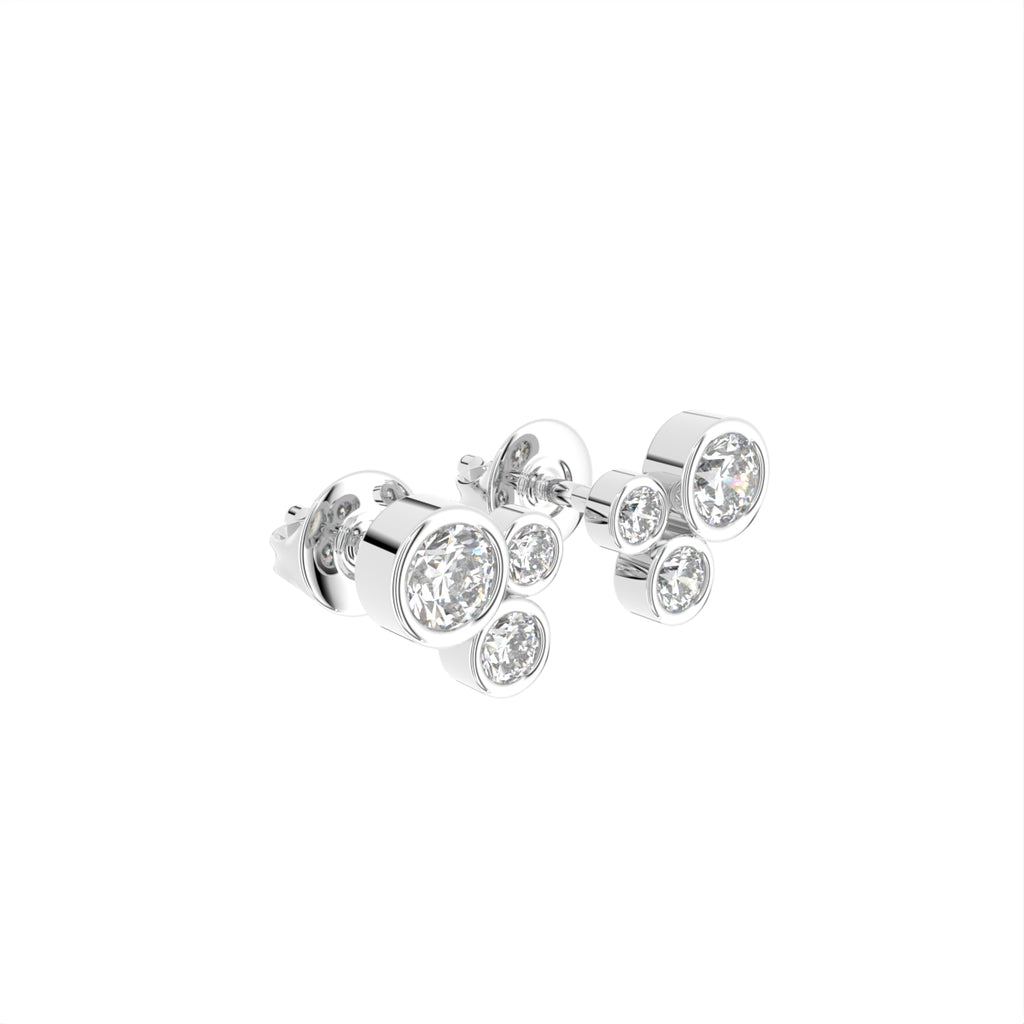 18K Bezel Round Diamond Earrings — 3D VIEW