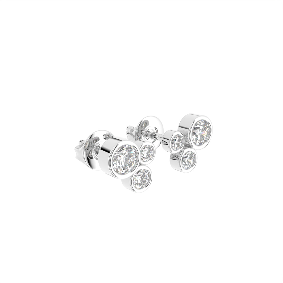 18K Bezel Round Diamond Earrings — 3D VIEW