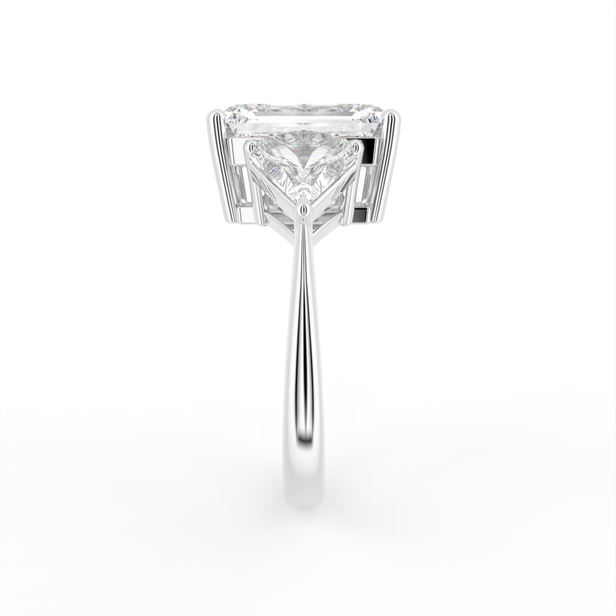 vimg:FJ2120|vimg:FJ2571|18K White Gold Trilogy Emerald Diamond Ring — SIDE
