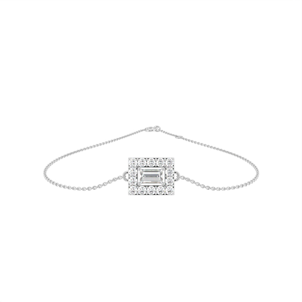 18K Gold Emerald Cut Halo Diamond Bracelet — TOP