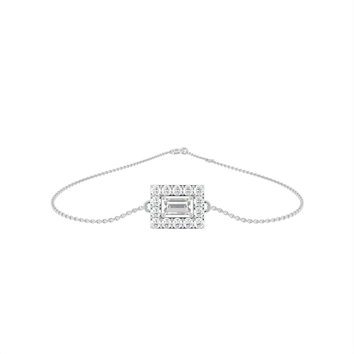 18K Gold Emerald Cut Halo Diamond Bracelet — TOP