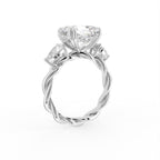 18K White Gold Trilogy Cushion Diamond Engagement Ring — 3D VIEW