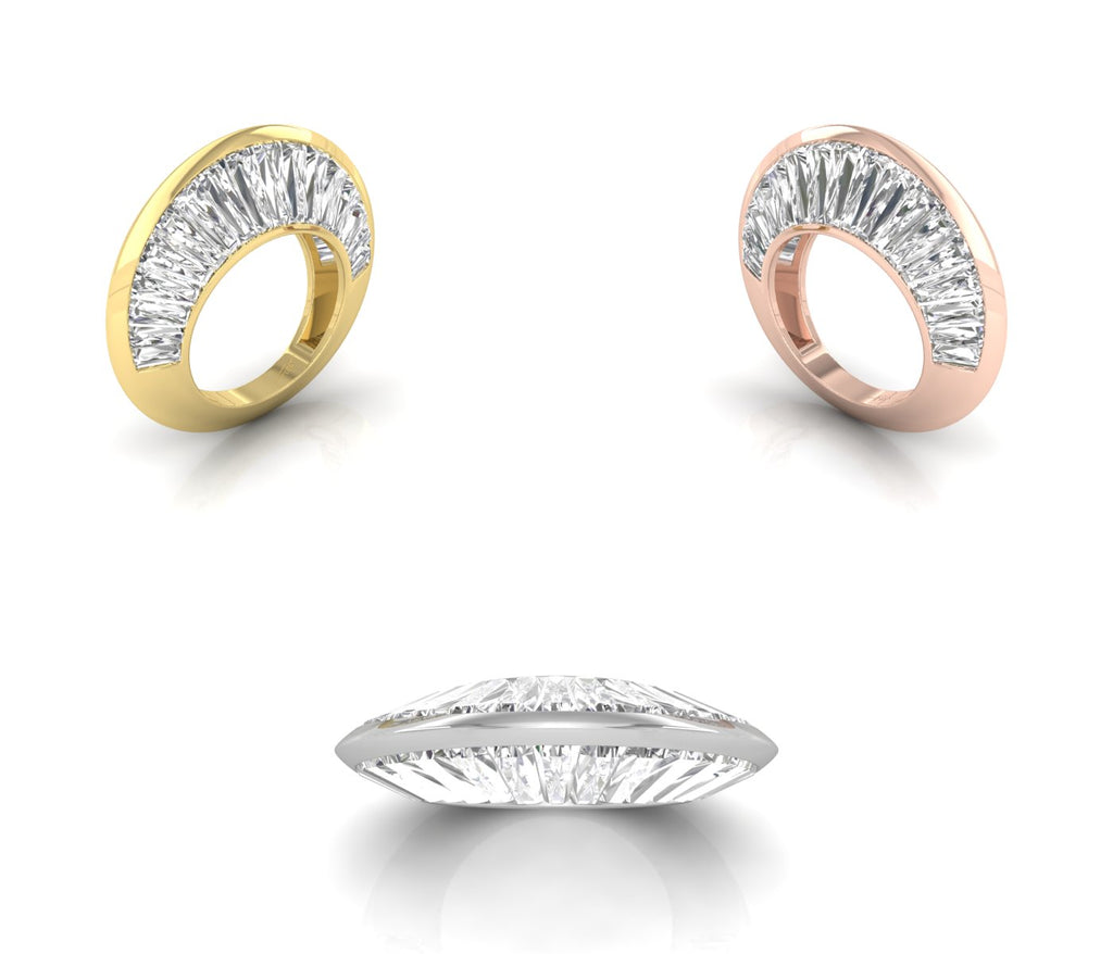 14K White Gold Baguette Diamond Dome Ring — 3 COLOR
