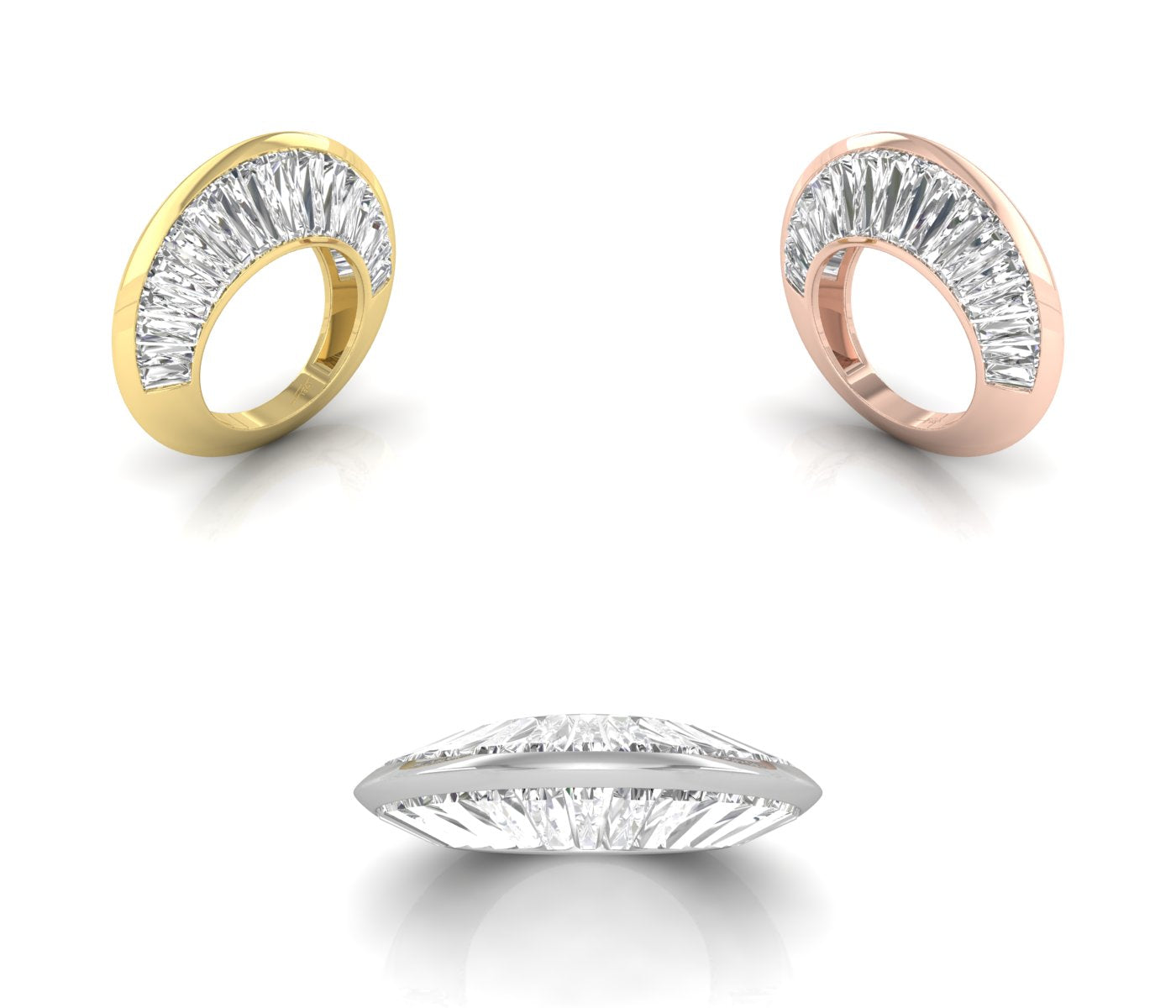 14K White Gold Baguette Diamond Dome Ring — 3 COLOR