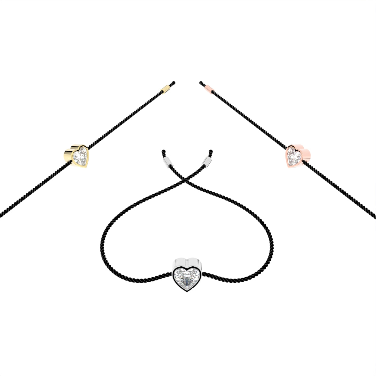 18K Gold Heart Diamond Bracelet — 3 COLOR