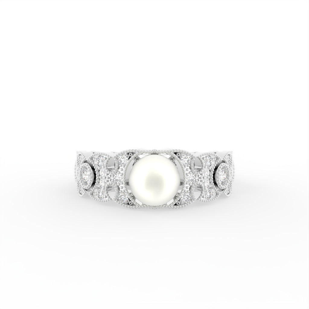 18K Pearl Diamond Ring — TOP