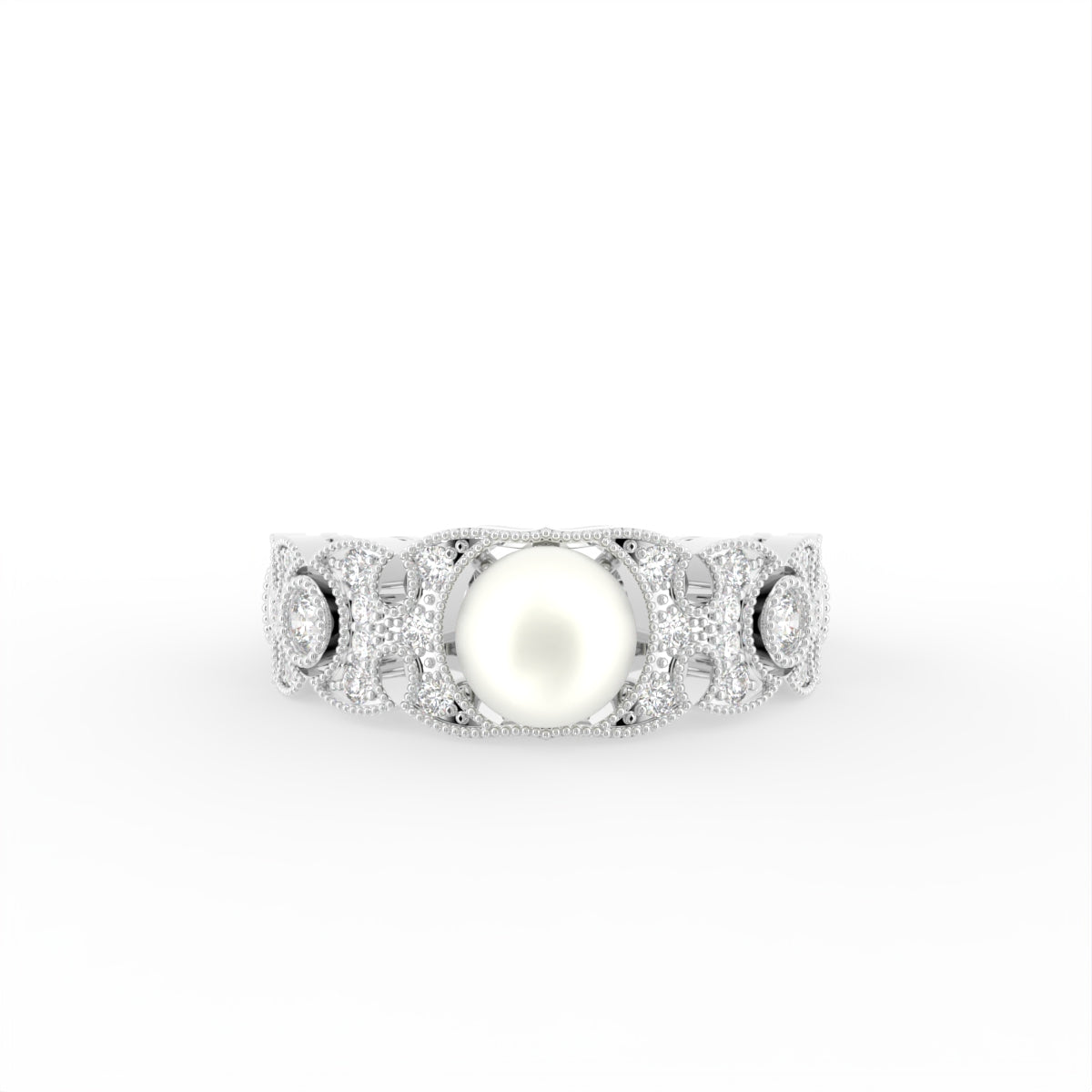 18K Pearl Diamond Ring — TOP