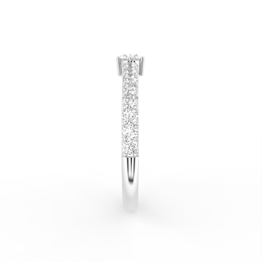 18K Shoulder Set Round Diamond Ring — SIDE