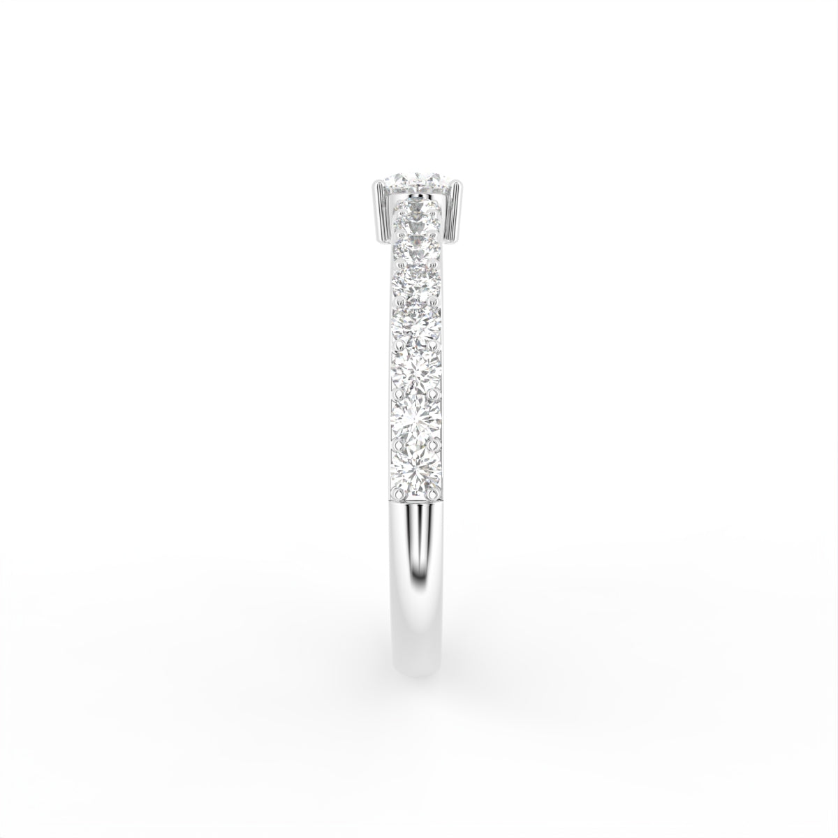 18K Shoulder Set Round Diamond Ring — SIDE