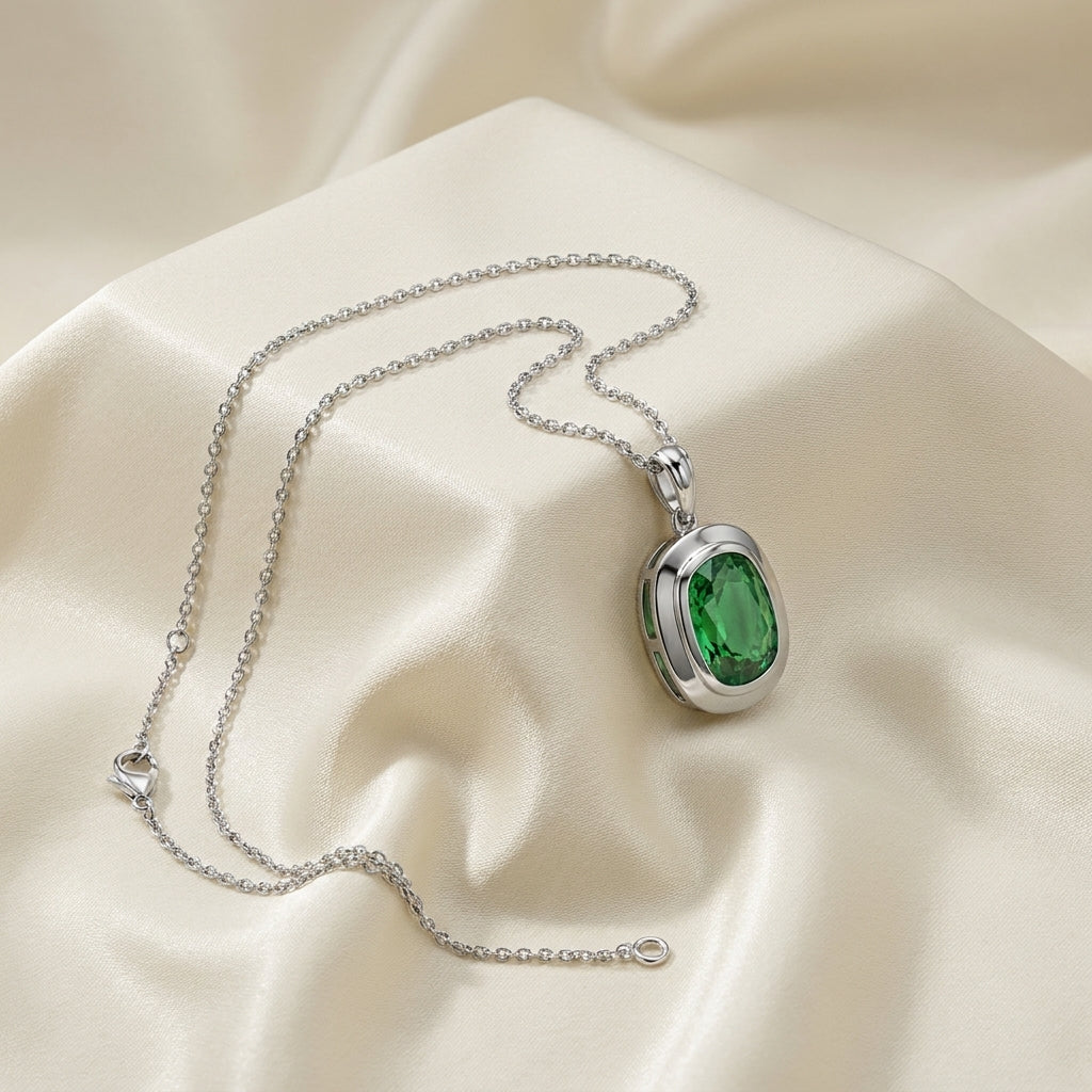 18K Yellow Gold Solitaire Cushion Emerald Pendant