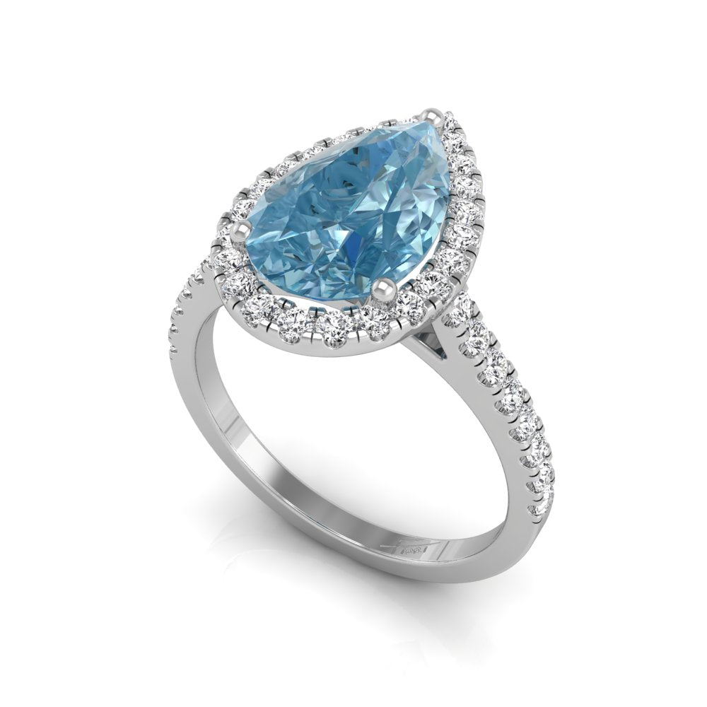 vimg:FJ1011|18K White Gold Halo Pear Diamond Ring — 3D VIEW