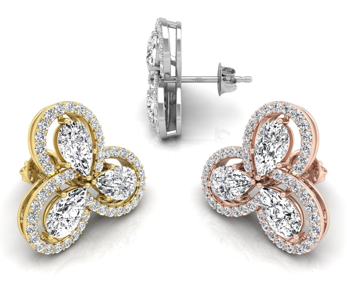 14K Pear Diamond Earrings — 3 COLOR