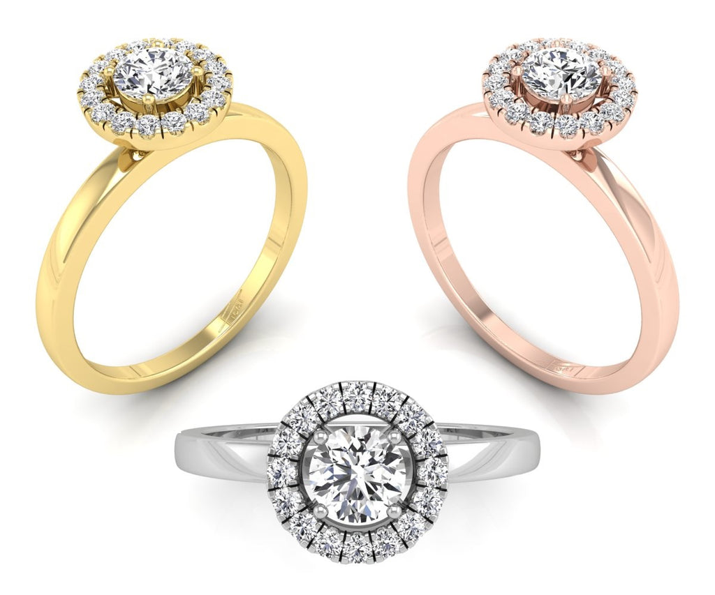 18K Halo Round Diamond Ring — 3 COLOR