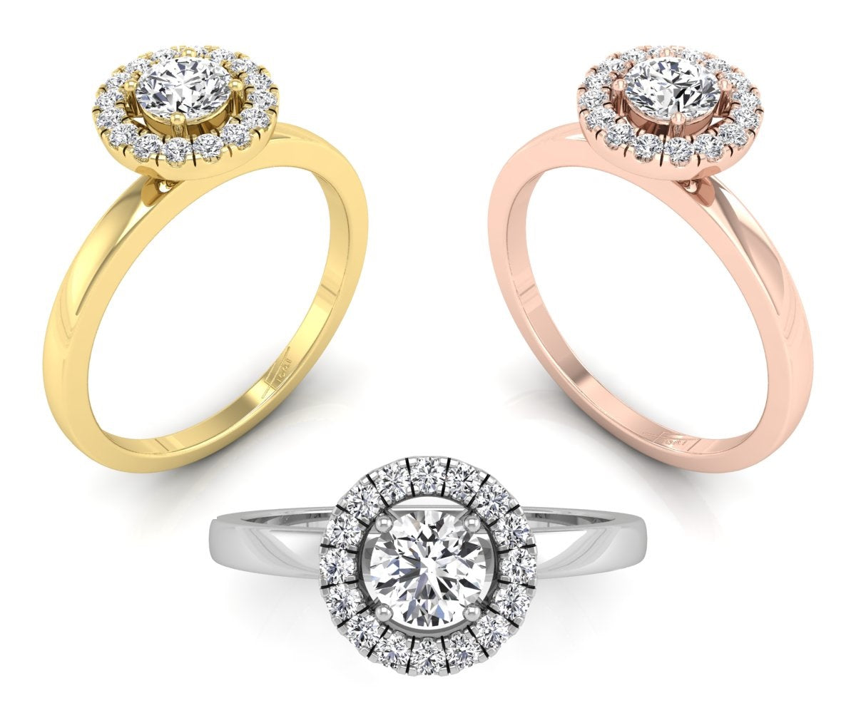 18K Halo Round Diamond Ring — 3 COLOR