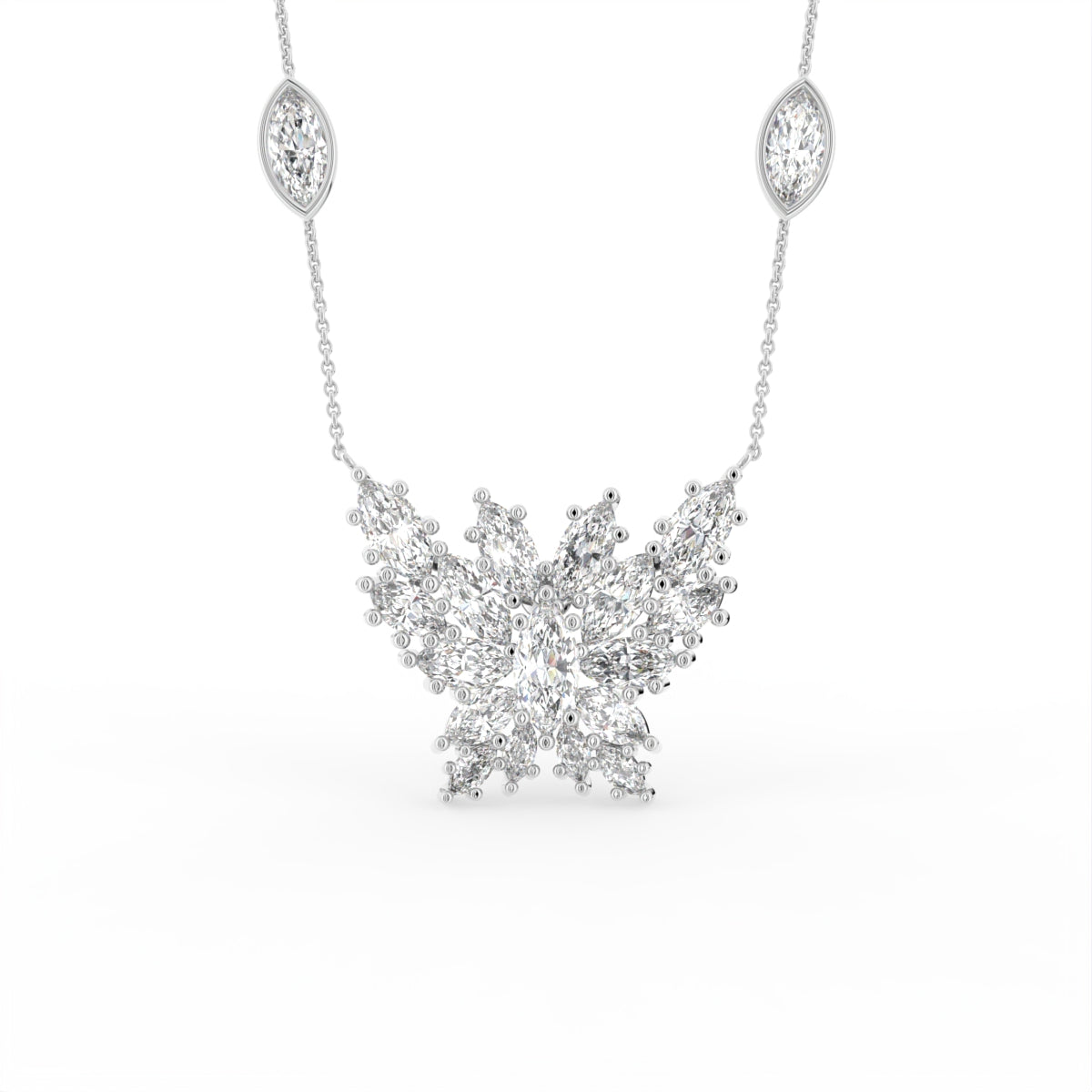 18K Butterfly Marquise Diamond Pendant — FRONT