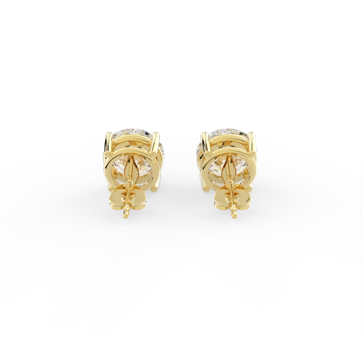 14K White Gold Solitaire Round Diamond Stud Earrings — BACK