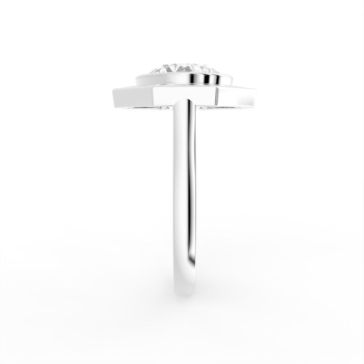 18K Bespoke Round Diamond Halo Ring — SIDE