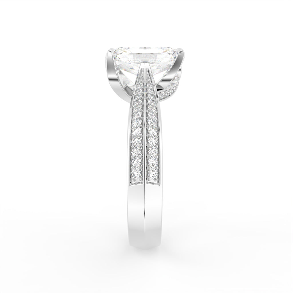 18K White Gold Solitaire Emerald Diamond Engagement Ring — SIDE