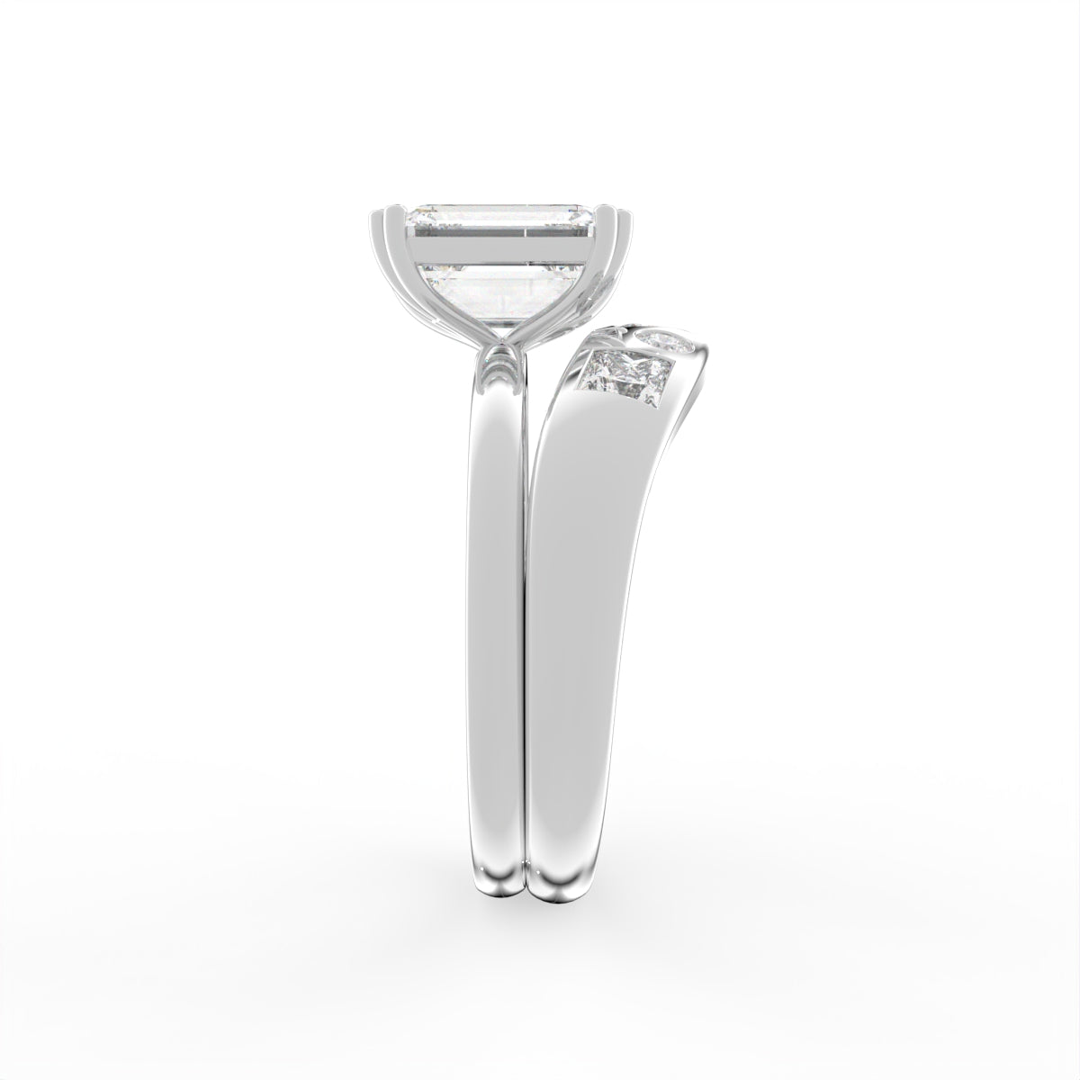 Sterling Silver Radiant Diamond Ring — 3D / RIGHT