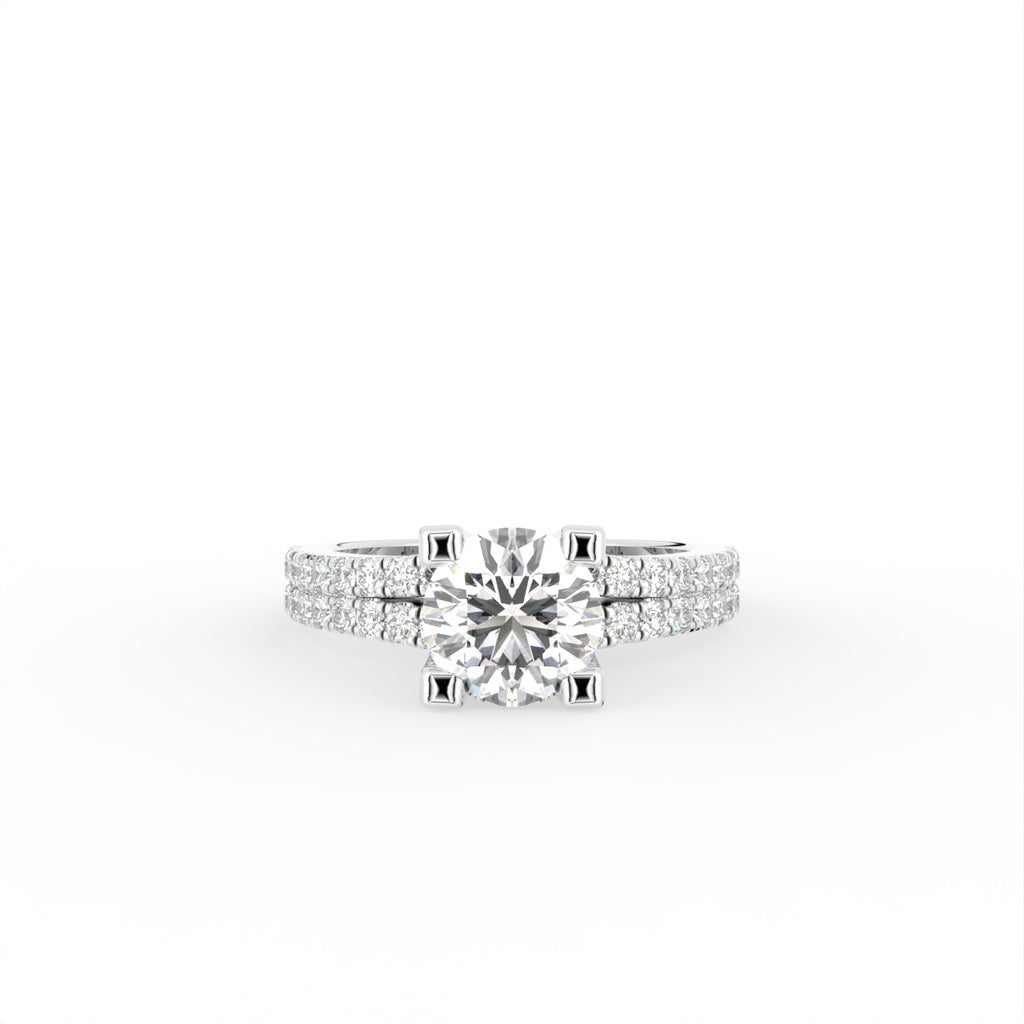18K Round Brilliant Pavé Diamond Ring — TOP