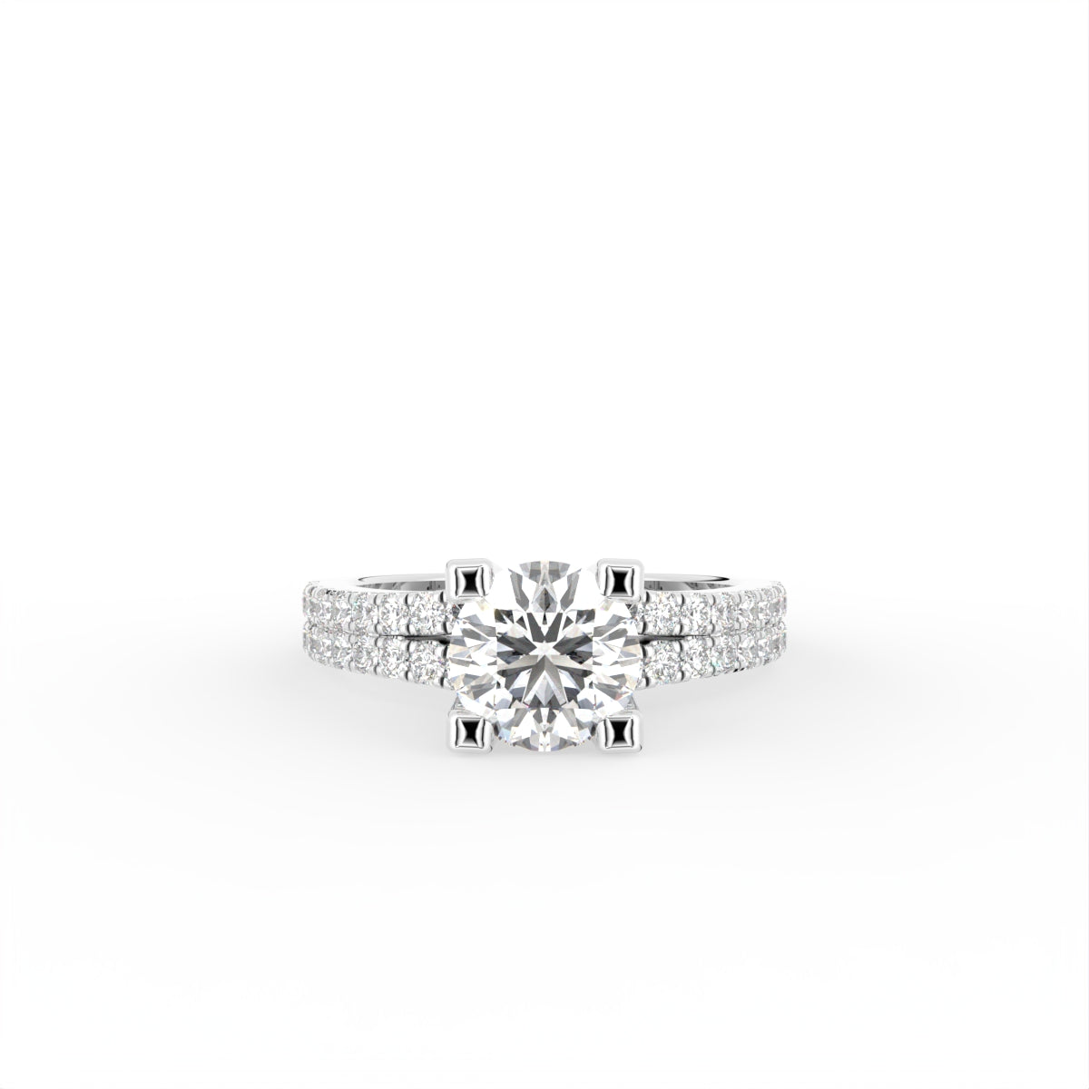 18K Round Brilliant Pavé Diamond Ring — TOP