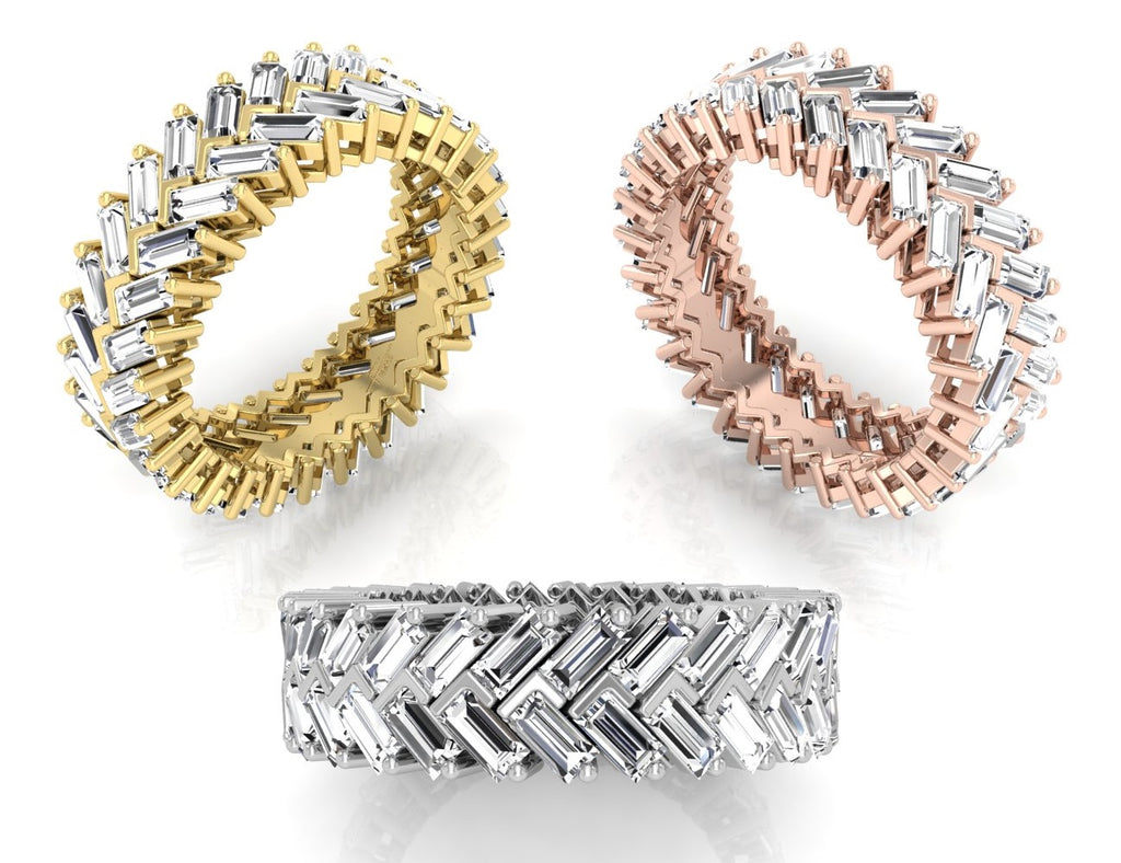 18K White Gold Eternity Baguette Diamond Ring — 3 COLOR