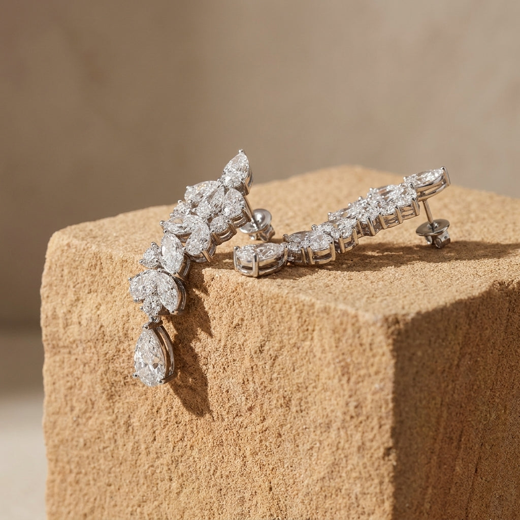 14K White Gold Pear Diamond Earrings