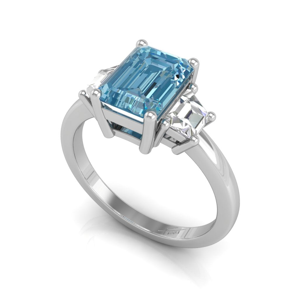 18K White Gold Trilogy Radiant Diamond Ring — 3D VIEW