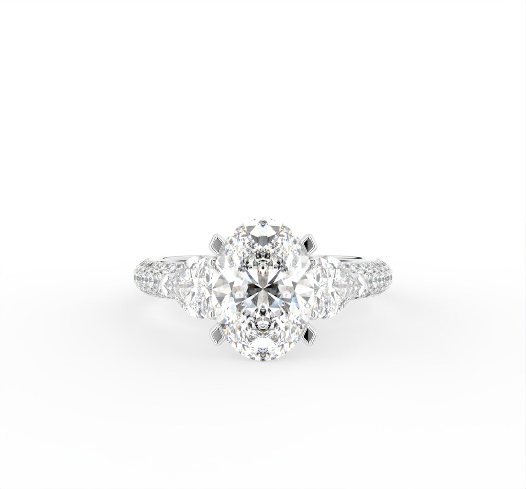 18K Oval Shoulder Set Diamond Engagement Ring — TOP