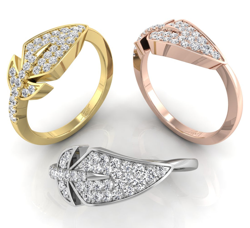 18K White Gold Bespoke Round Diamond Ring — 3 COLOR