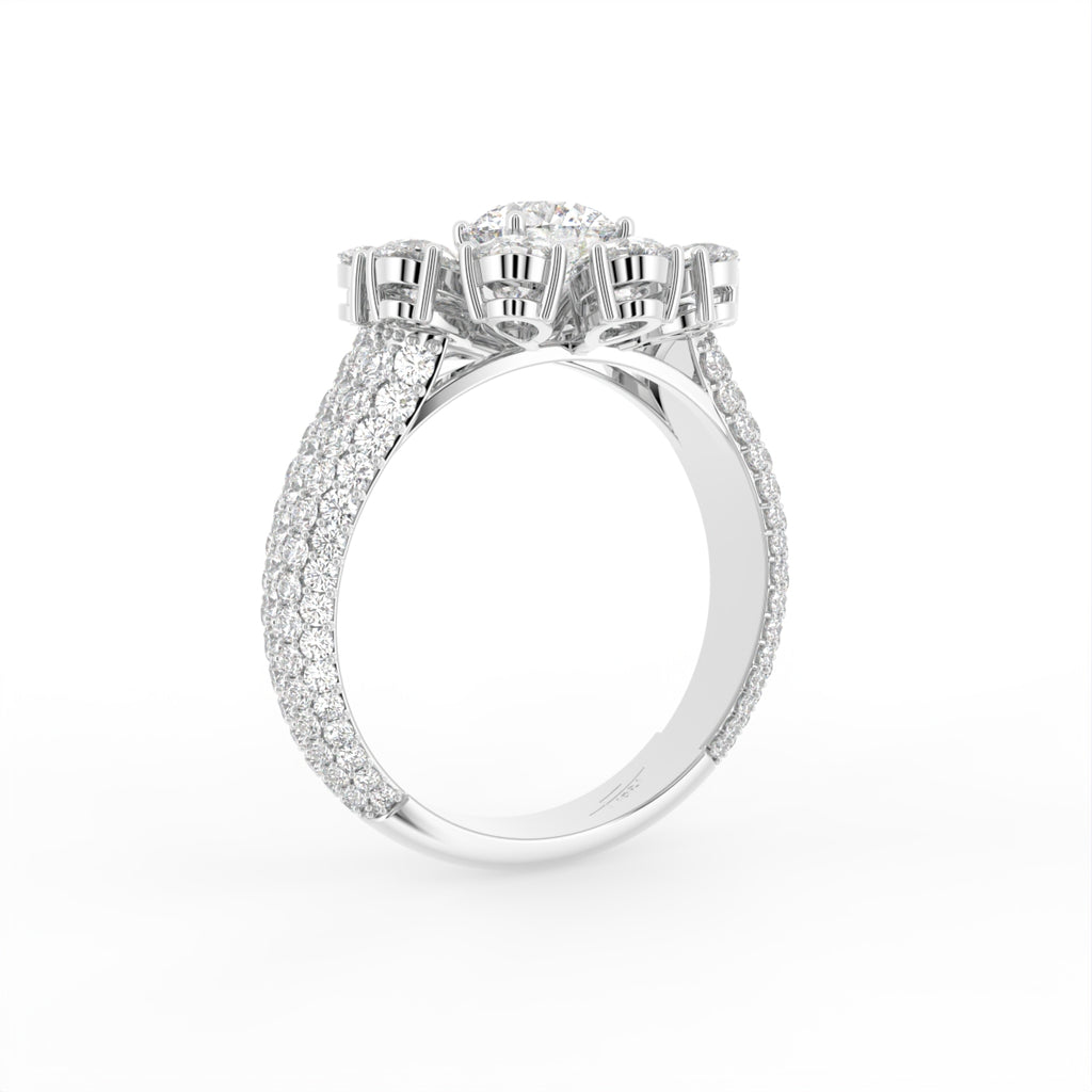 18K Floral Halo Diamond Ring — 3D VIEW