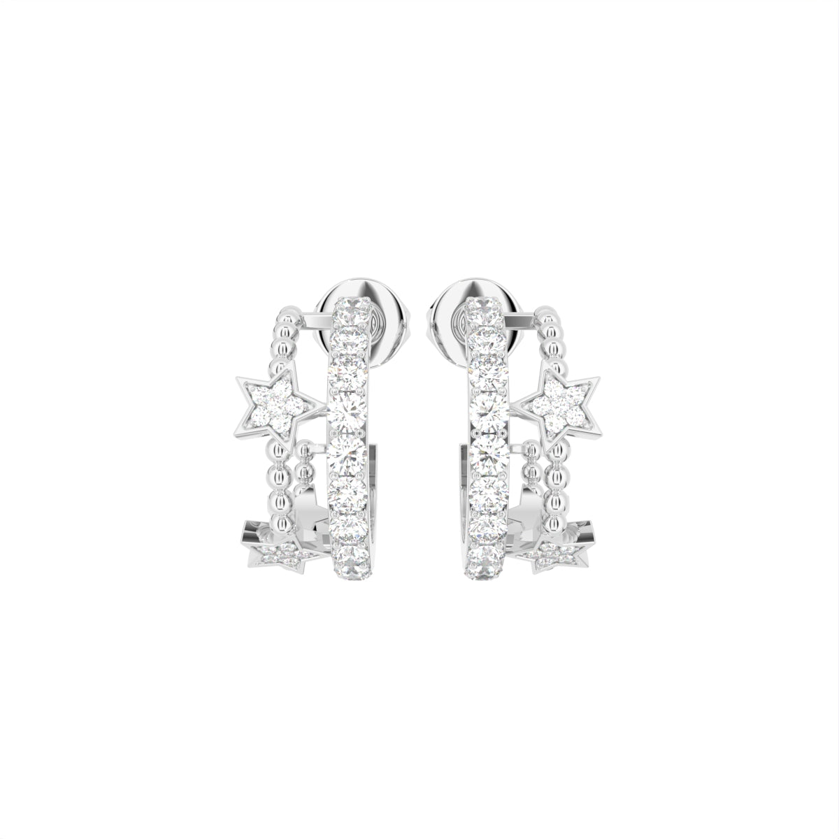 18K Crescent Moon and Stars Diamond Earrings — TOP