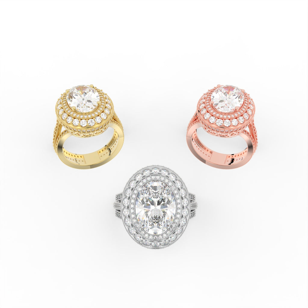 Sterling Silver Oval Diamond Ring — 3 COLOR