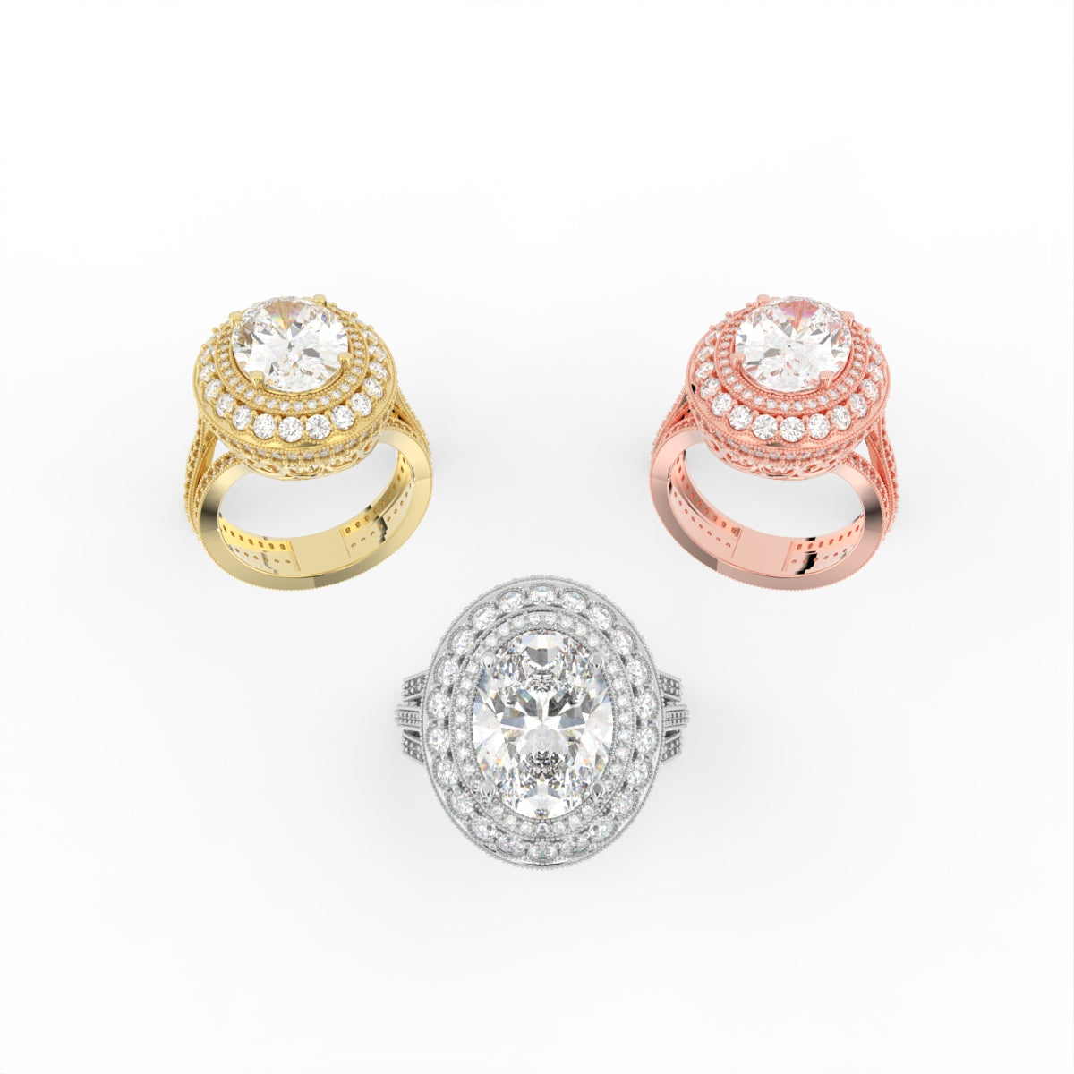 Sterling Silver Oval Diamond Ring — 3 COLOR