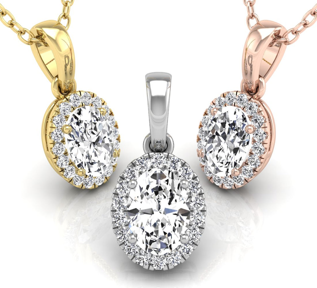 14K Halo Diamond Pendant — 3 COLOR