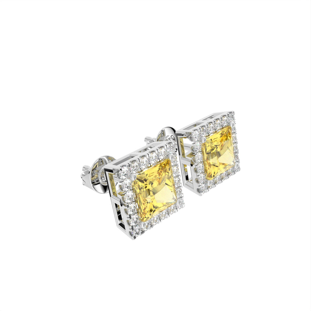 vimg:Z01800|18K Princess Halo Diamond Earrings — 3D VIEW