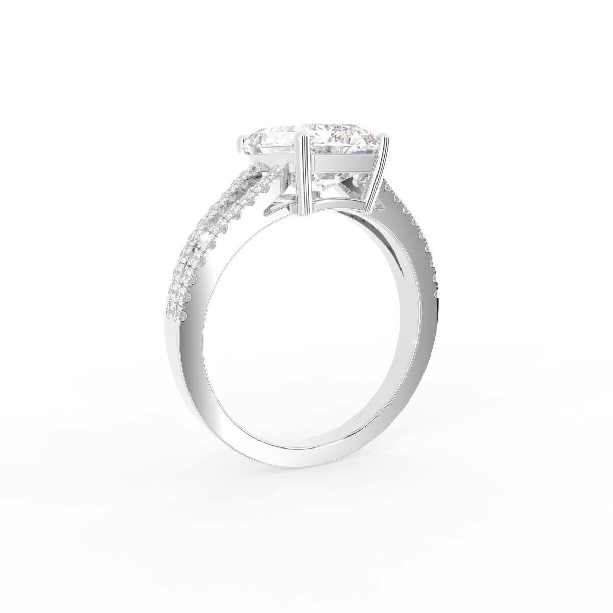 18K White Gold Solitaire Crisscut Emerald Diamond Ring — 3D VIEW