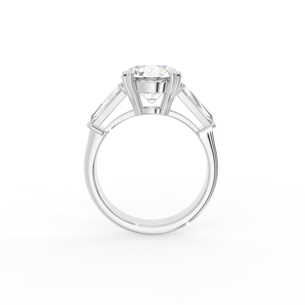 18K White Gold Trilogy Round Diamond Engagement Ring — FRONT