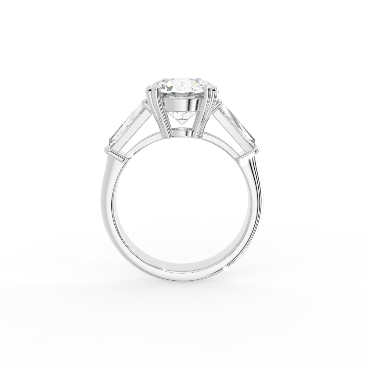18K White Gold Trilogy Round Diamond Engagement Ring — FRONT